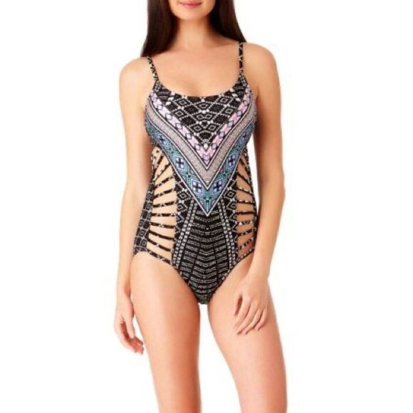 No Boundaries Retro One Piece Swimsuit  Removable Cup Swimwear D22 - Picture 1 of 6